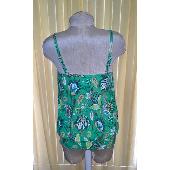 Lands End Womens Tankini Swimsuit Top Size 8 Green Floral - Picture 2 of 4